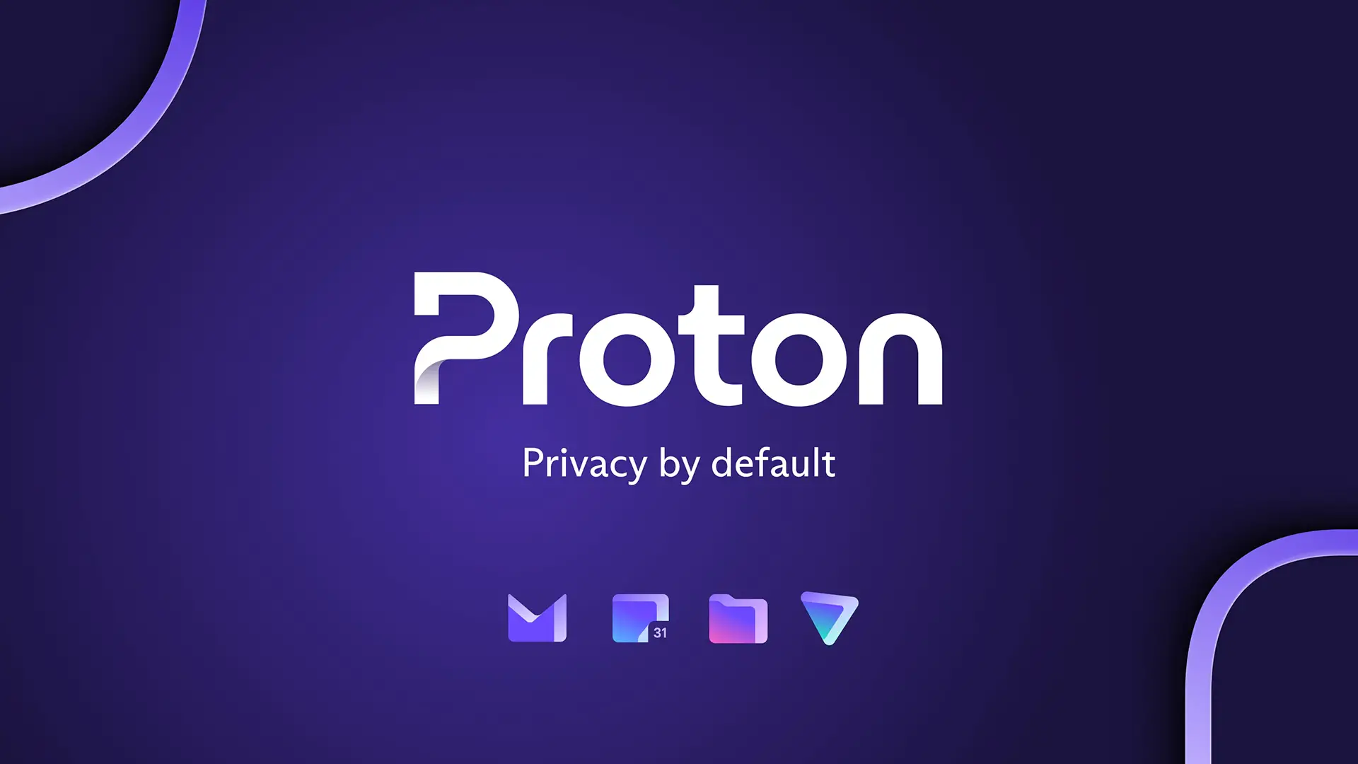 Logo de Proton avec la mention « Privacy by default » sur fond violet