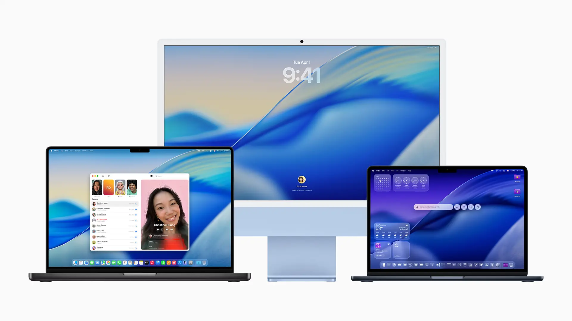 Présentation de macOS 26 Tahoe avec design Liquid Glass sur iMac et MacBook