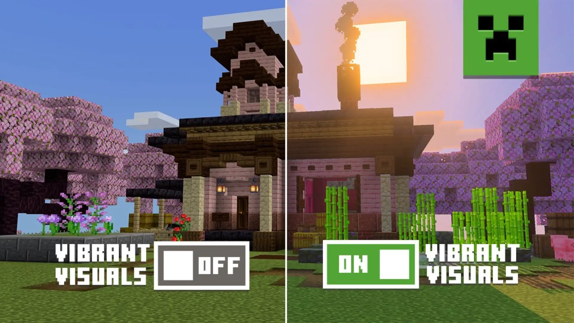 Comparaison des graphismes de Minecraft avec et sans Vibrant Visuals activé