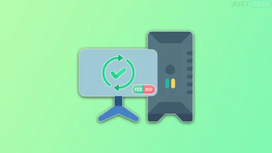 Illustration d’un PC avec un écran affichant une mise à jour et une question oui/non