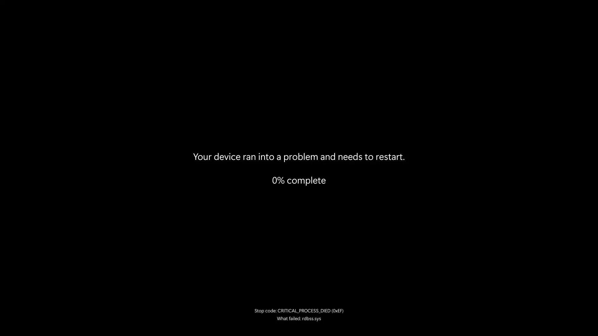 Nouvel écran noir de la mort dans Windows 11 24H2 avec le message d'erreur et le code d'arrêt affichés sur fond noir