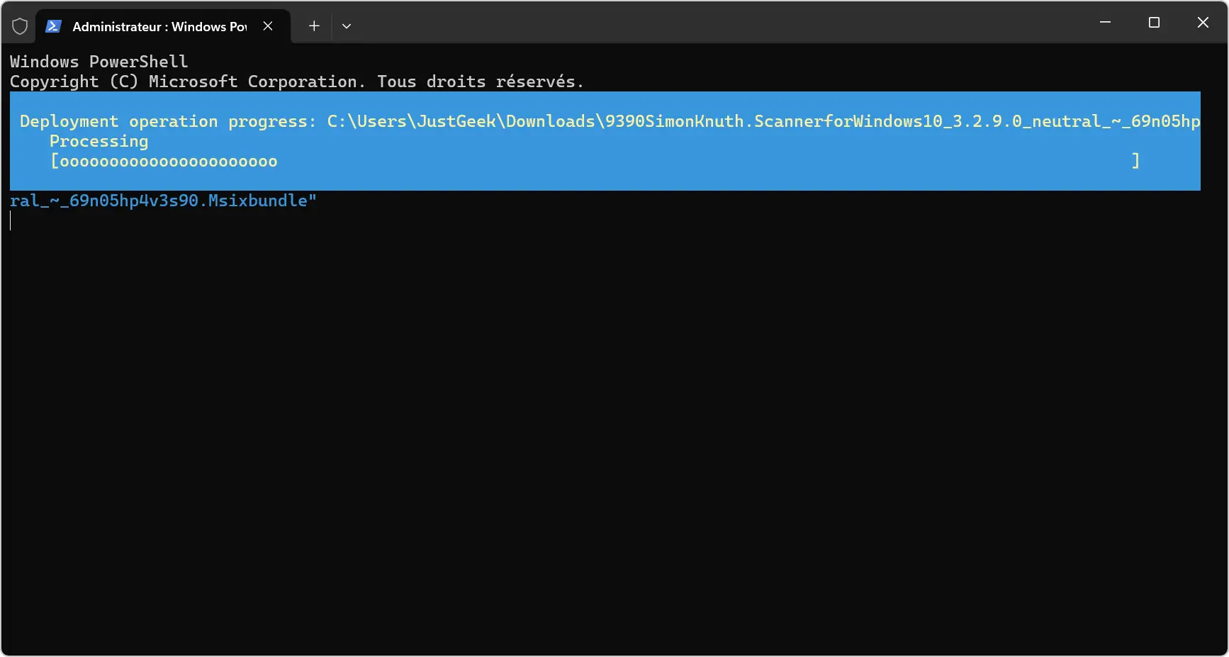 Progression de l’installation d’un fichier .msixbundle via PowerShell