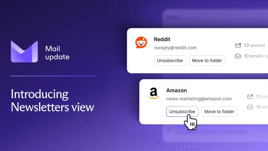 Annonce de la nouvelle vue Newsletters dans Proton Mail avec options de gestion des abonnements aux emails