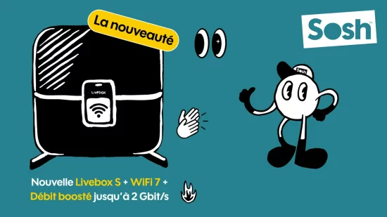 Illustration de la nouvelle Livebox S de Sosh avec Wi-Fi 7 et débit jusqu’à 2 Gbit/s