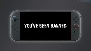 Écran stylisé sur une Switch 2 avec le message "You've been banned", illustrant un bannissement par Nintendo