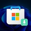 Icône du Microsoft Store avec flèche de téléchargement sur fond Windows 11