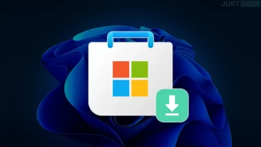 Icône du Microsoft Store avec flèche de téléchargement sur fond Windows 11