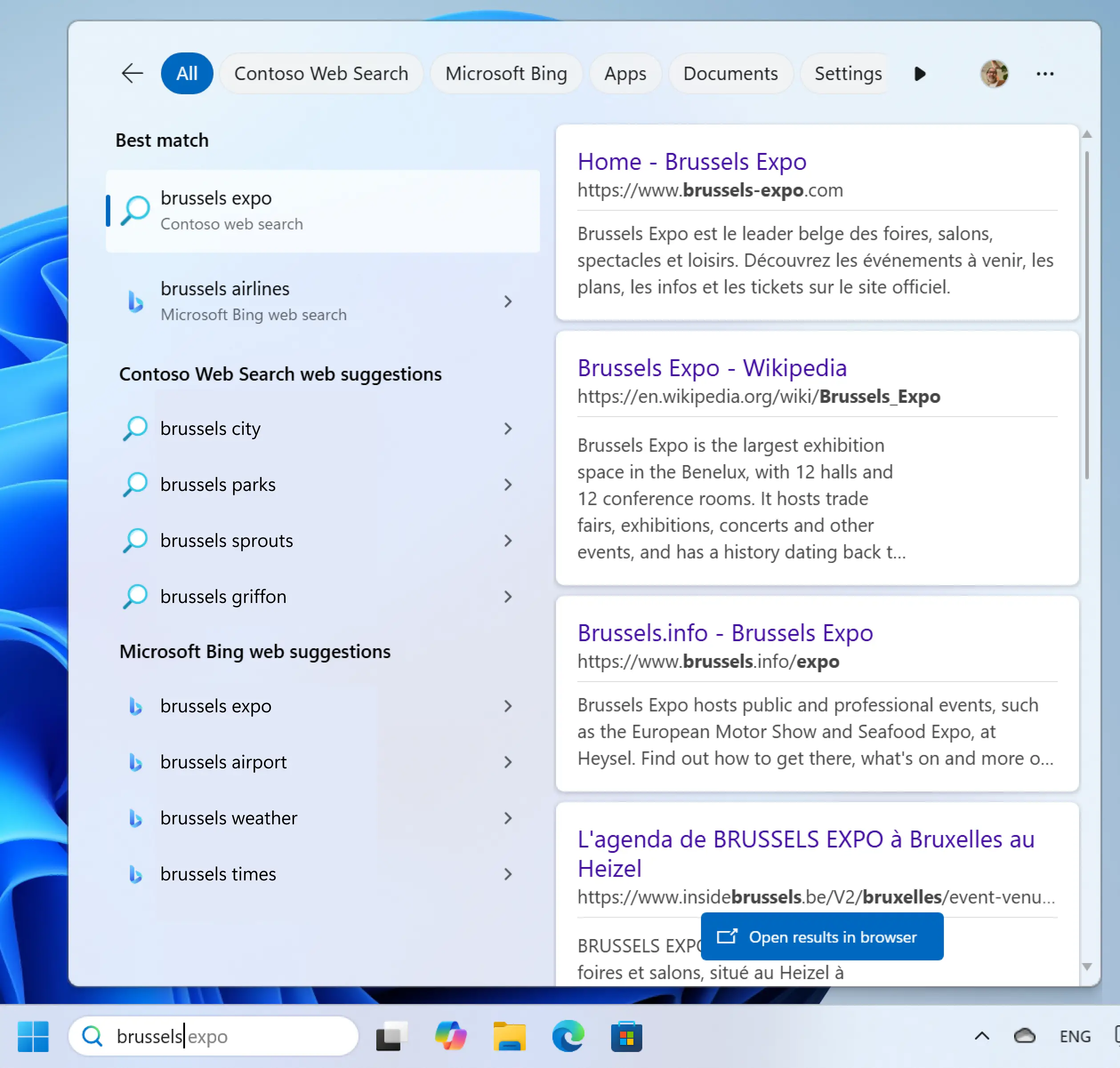 Résultats de recherche Bing affichés dans le menu Démarrer de Windows