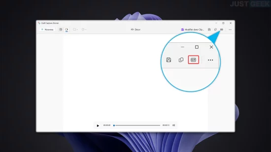 Bouton d’export en GIF dans l’Outil Capture d’écran de Windows 11 avec zoom sur l’interface