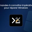 Image de couverture avec le titre « 2 commandes à connaître impérativement pour réparer Windows » sur fond bleu avec logo Windows