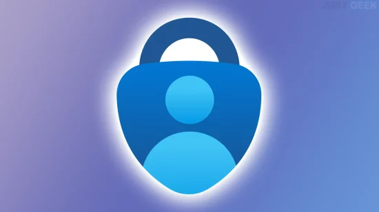 Logo de Microsoft Authenticator sur fond dégradé violet et bleu