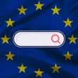 Illustration représentant les moteurs de recherche européens comme alternatives à Google et Bing sur fond du drapeau de l'Union européenne