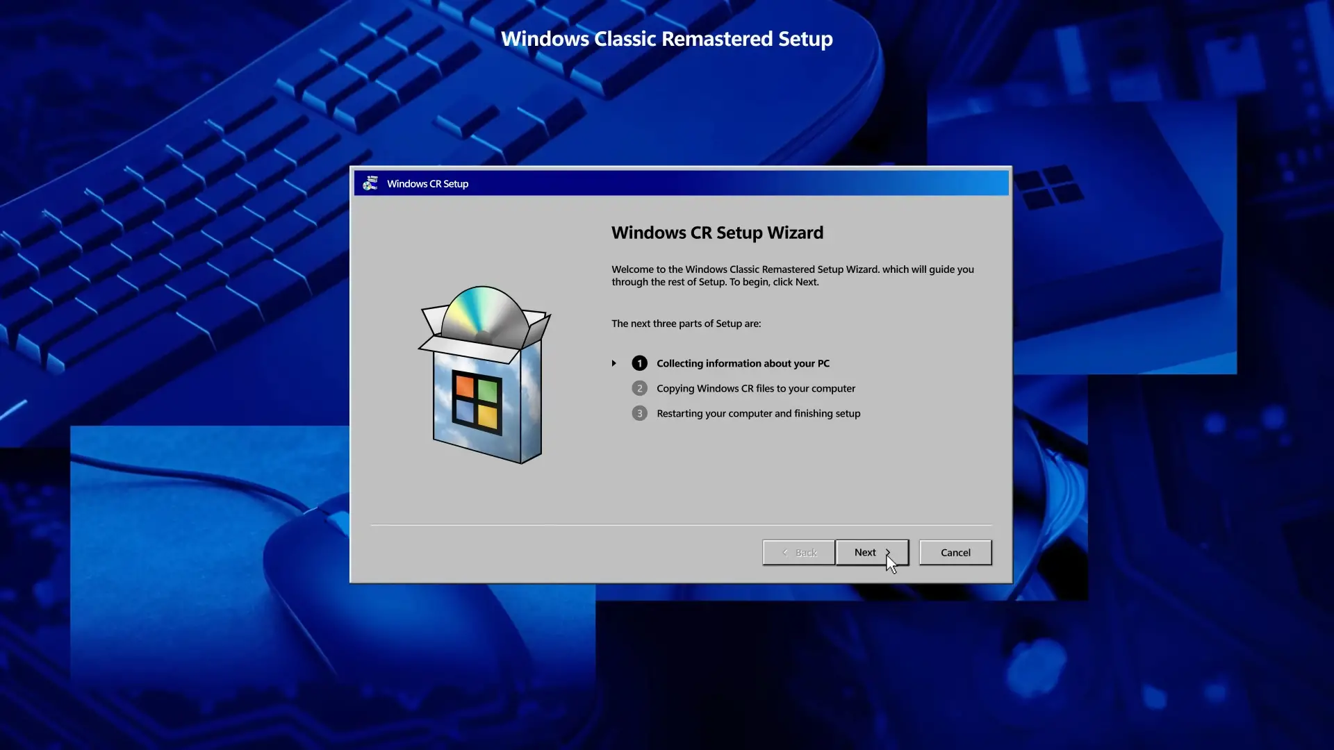 Écran d’installation du concept Windows Classic Remastered