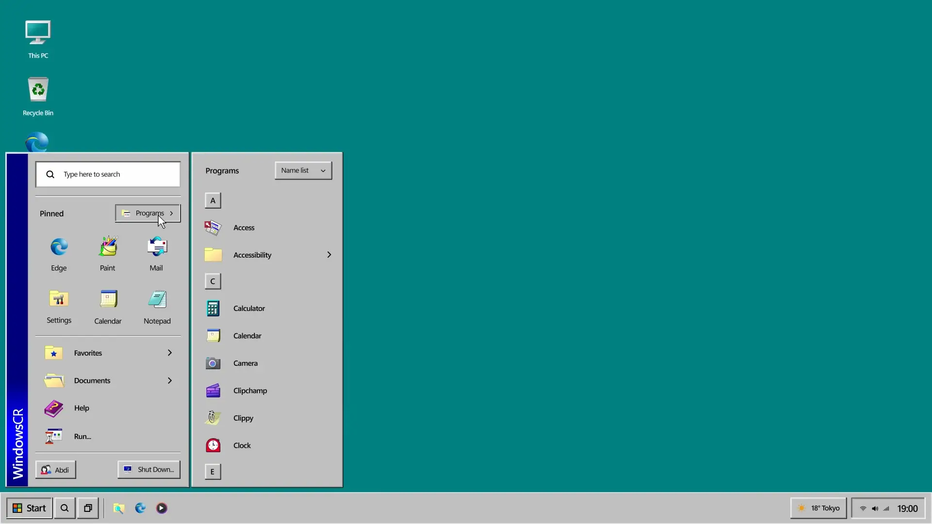 Menu Démarrer du concept Windows Classic Remastered imaginé par AR 4789