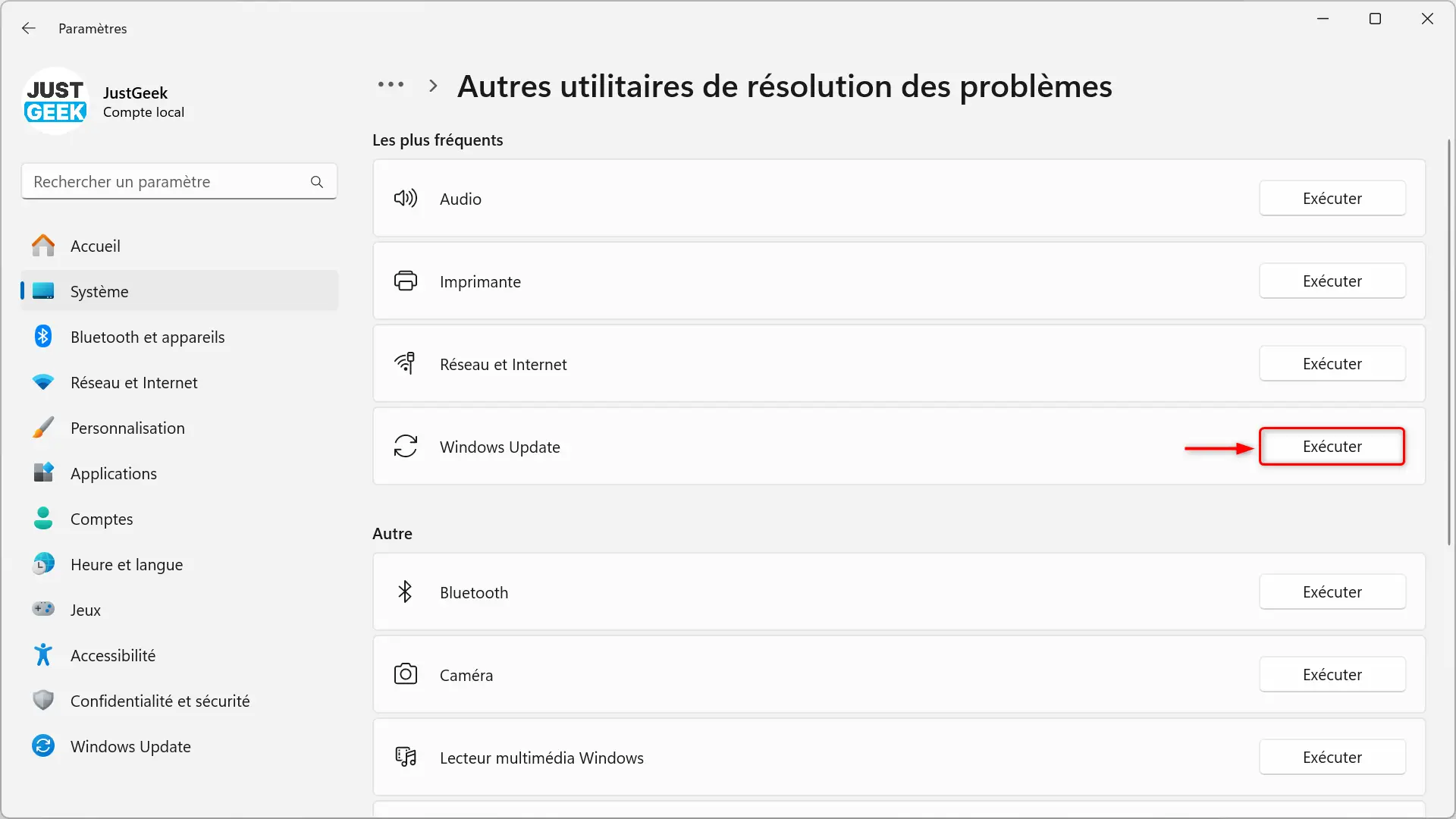 Lancer l’utilitaire de dépannage pour Windows Update
